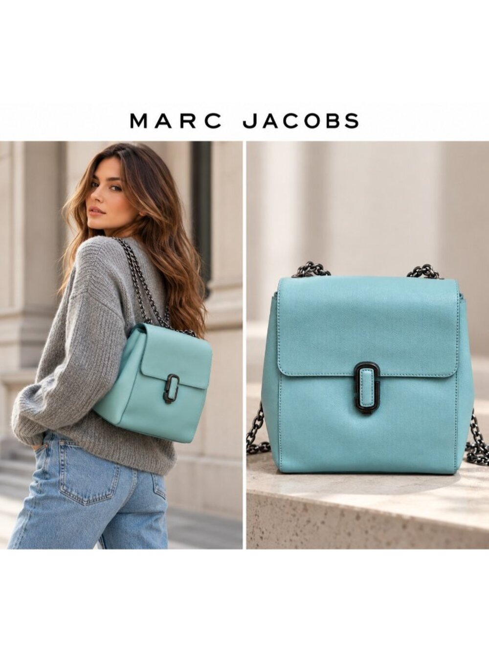Marc Jacobs Women's Saffiano Leather Mini Backpack Tiffany Blue NWOT